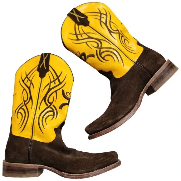 Twisted X Western Boots Men's‎ 9.5D Hooey Collection Yellow Leather Suede Cowboy